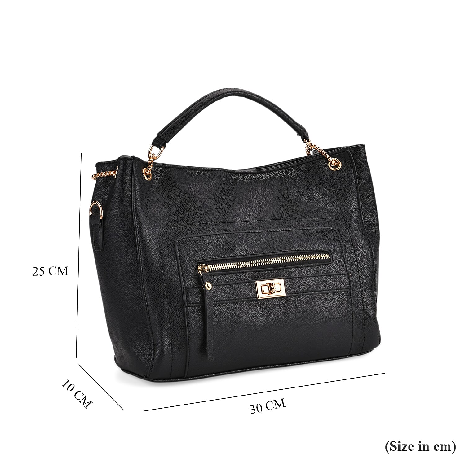 Satchel Handbag with Detachable Shoulder Strap - Black