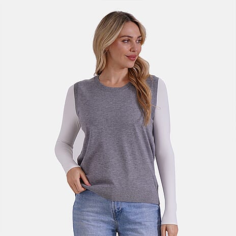 - Maisi Viscose Blend Round Neck Knitted Vest (Size XXL) - Grey