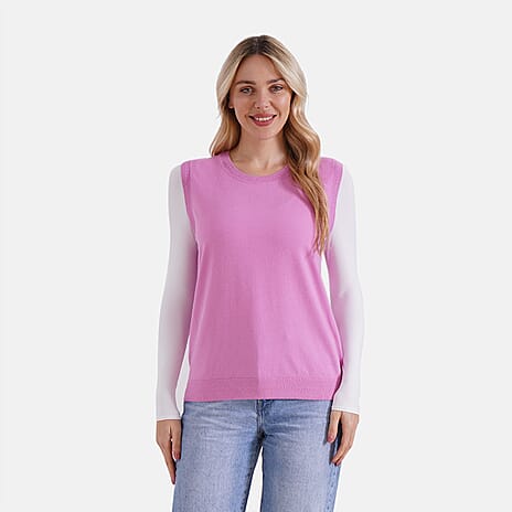 - Maisi Viscose Blend Round Neck Knitted Vest (Size XL) - Pink