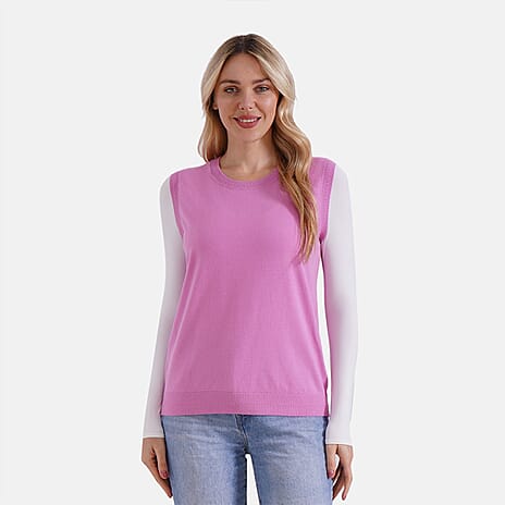 - Maisi Viscose Blend Round Neck Knitted Vest (Size L) - Pink