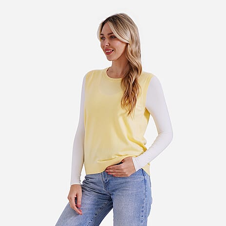 - Maisi Viscose Blend Round Neck Knitted Vest (Size XL) - Yellow