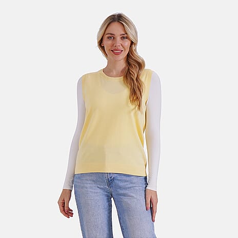 Black Friday Deal- - Maisi Viscose Blend Round Neck Knitted Vest (Size XXL) - Yellow
