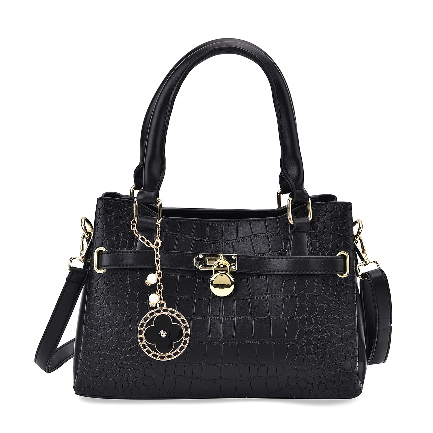 Crocodile Embossed Crossbody Bag with Shoulder Strap