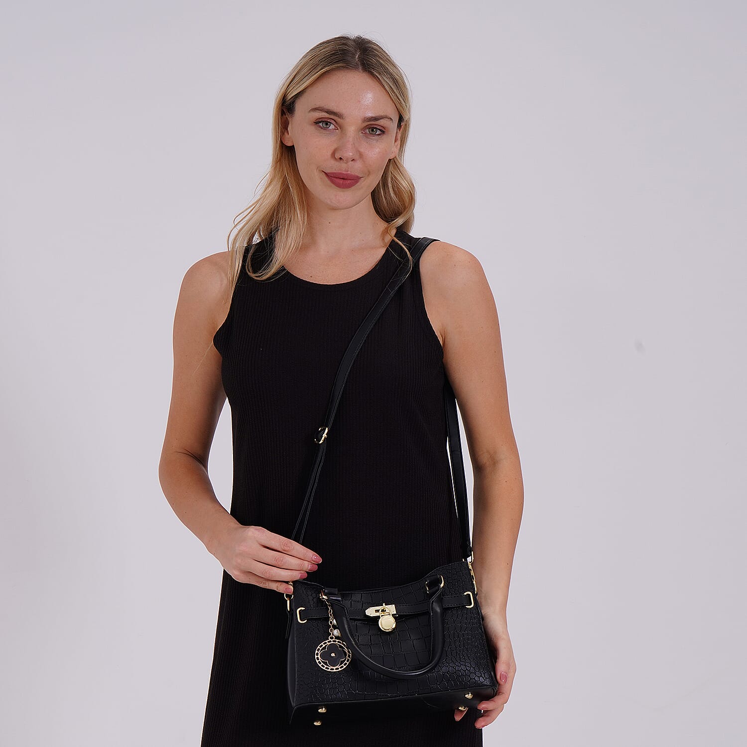 Crocodile Embossed Crossbody Bag with Shoulder Strap