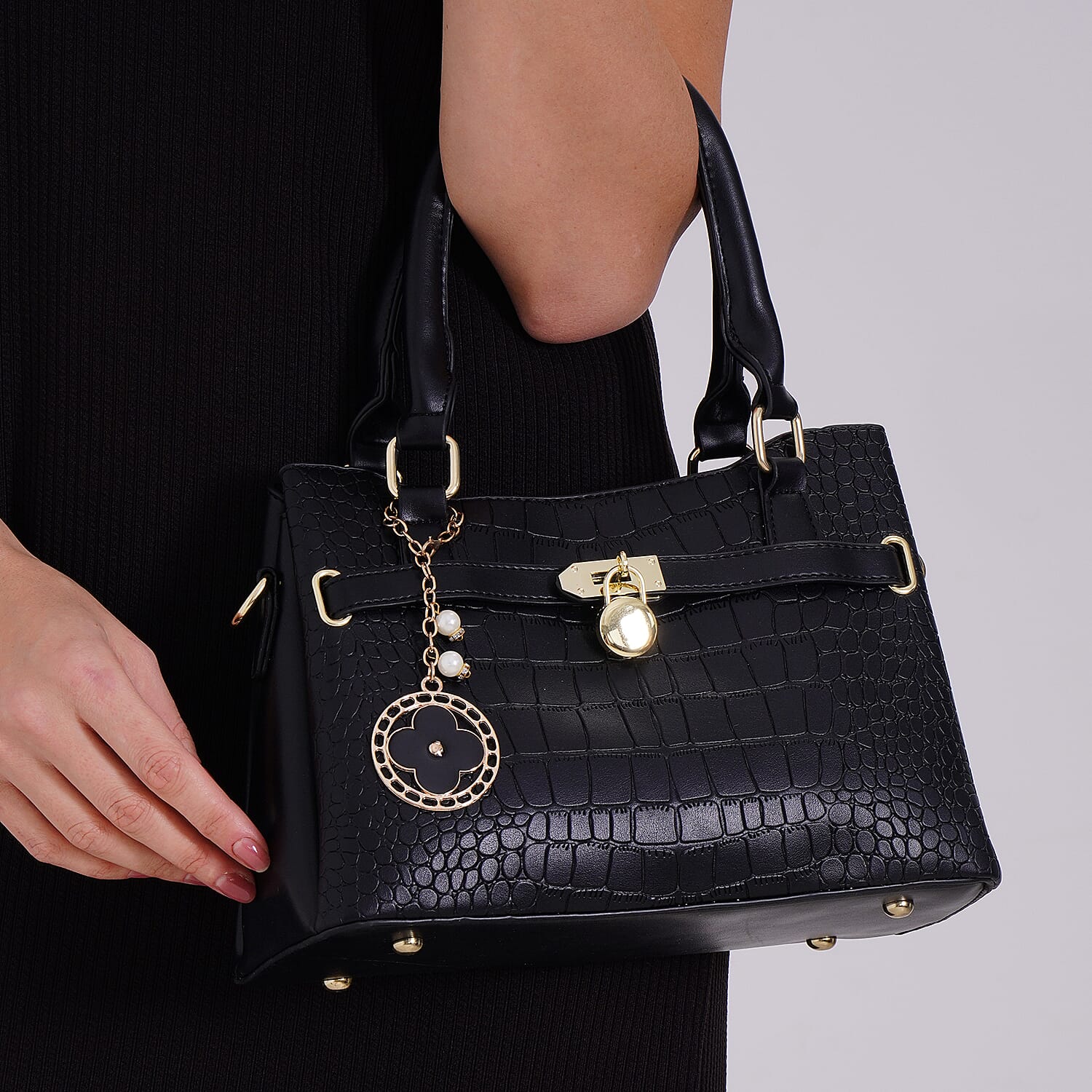 Crocodile Embossed Crossbody Bag with Shoulder Strap