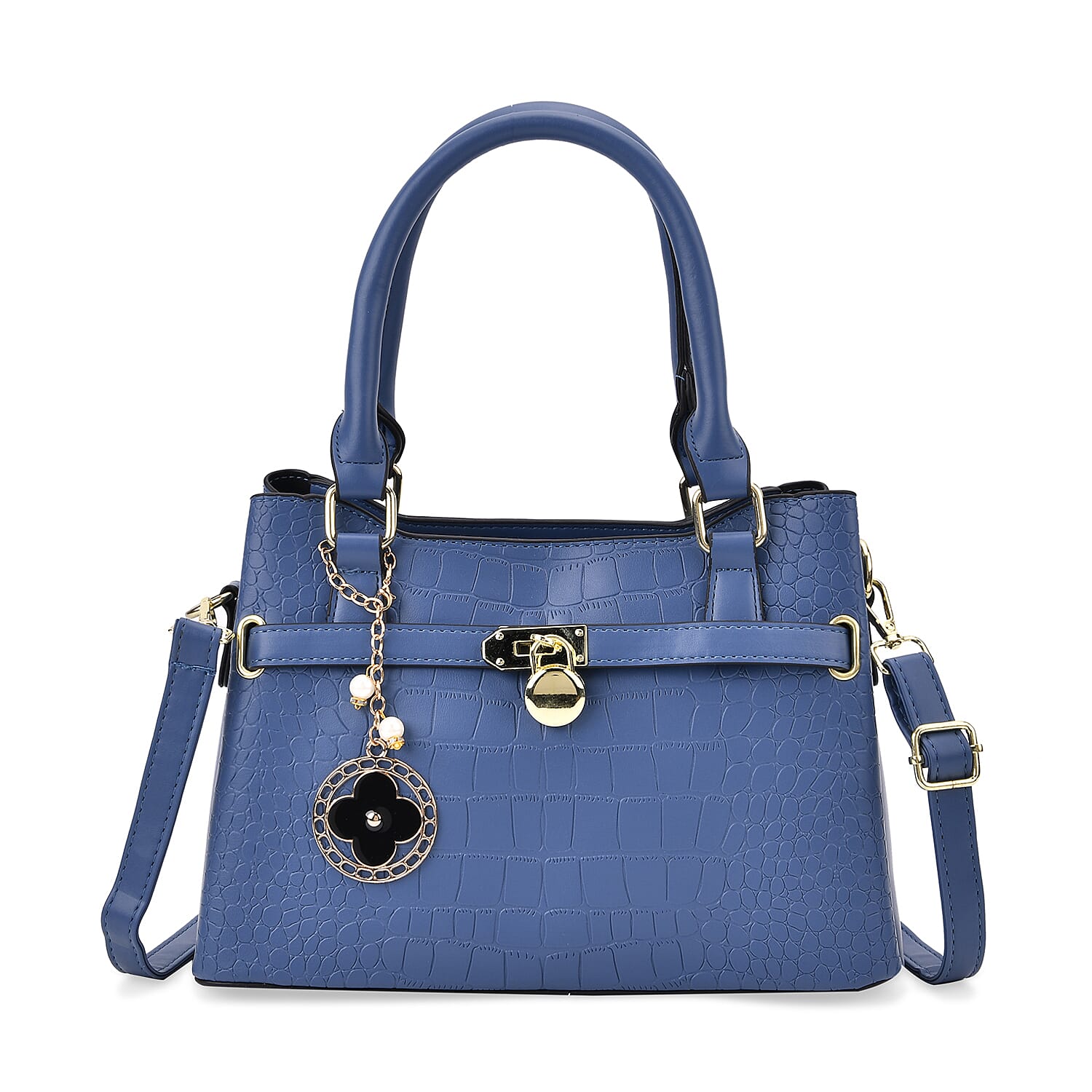 Closeout Deal - Crocodile Embossed Crossbody Bag with Shoulder Strap - Blue