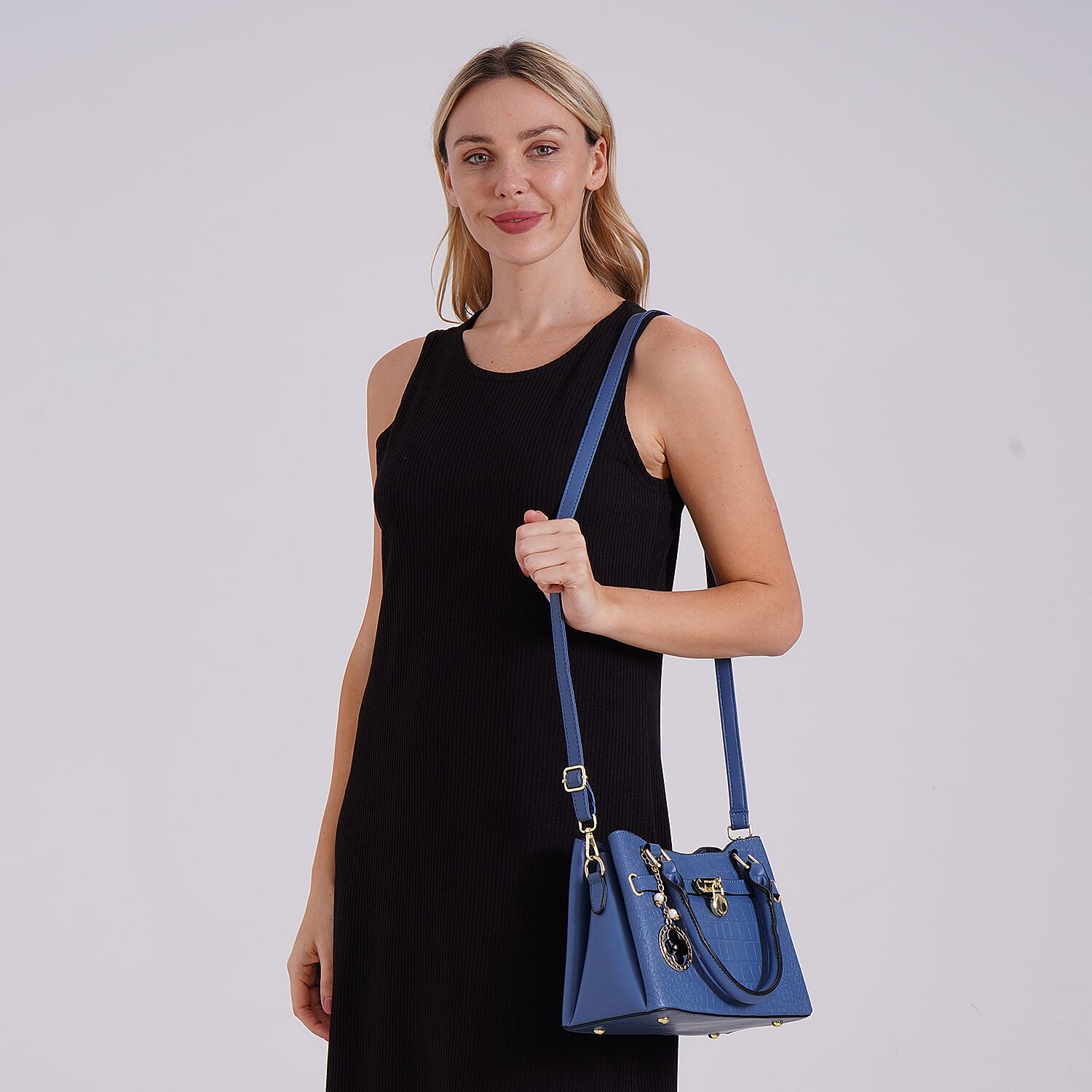 Closeout Deal - Crocodile Embossed Crossbody Bag with Shoulder Strap - Blue