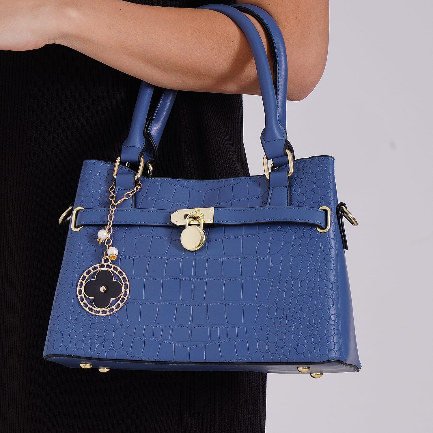 Closeout Deal - Crocodile Embossed Crossbody Bag with Shoulder Strap - Blue