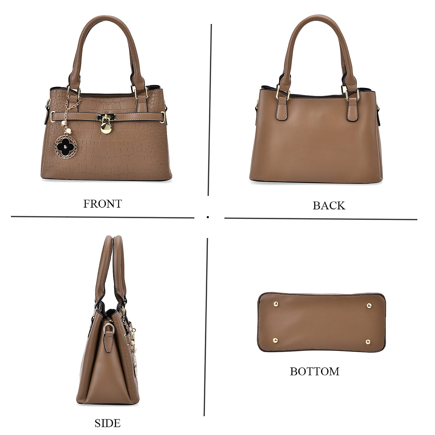 Closeout Deal - Crocodile Embossed Crossbody Bag with Shoulder Strap - Khaki