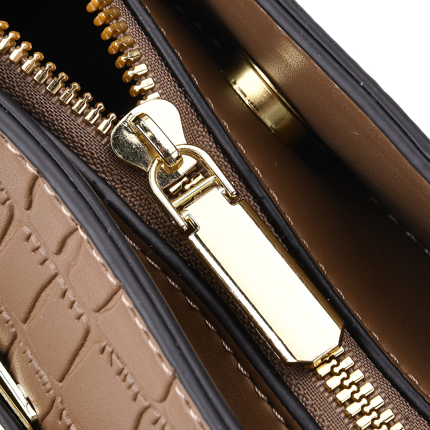 Closeout Deal - Crocodile Embossed Crossbody Bag with Shoulder Strap - Khaki