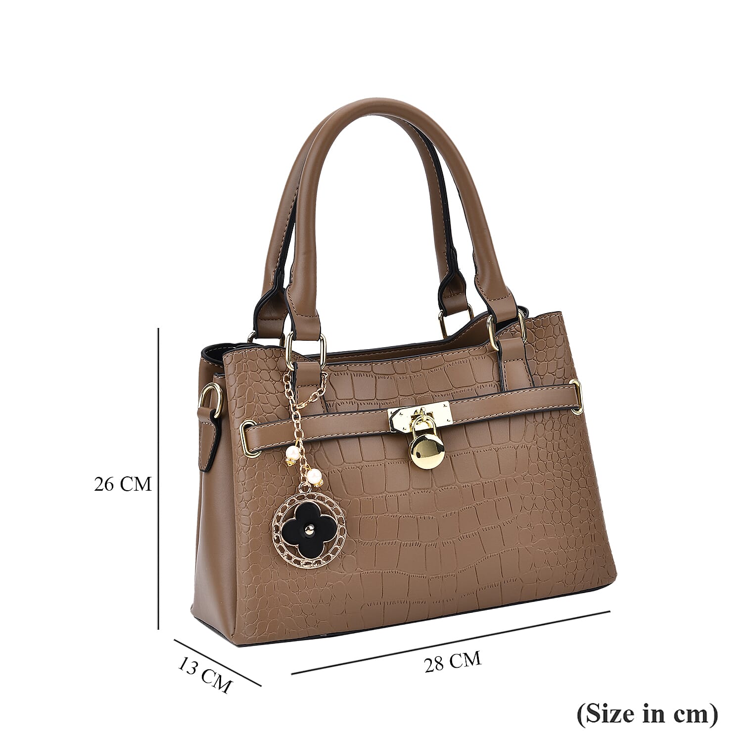 Closeout Deal - Crocodile Embossed Crossbody Bag with Shoulder Strap - Khaki