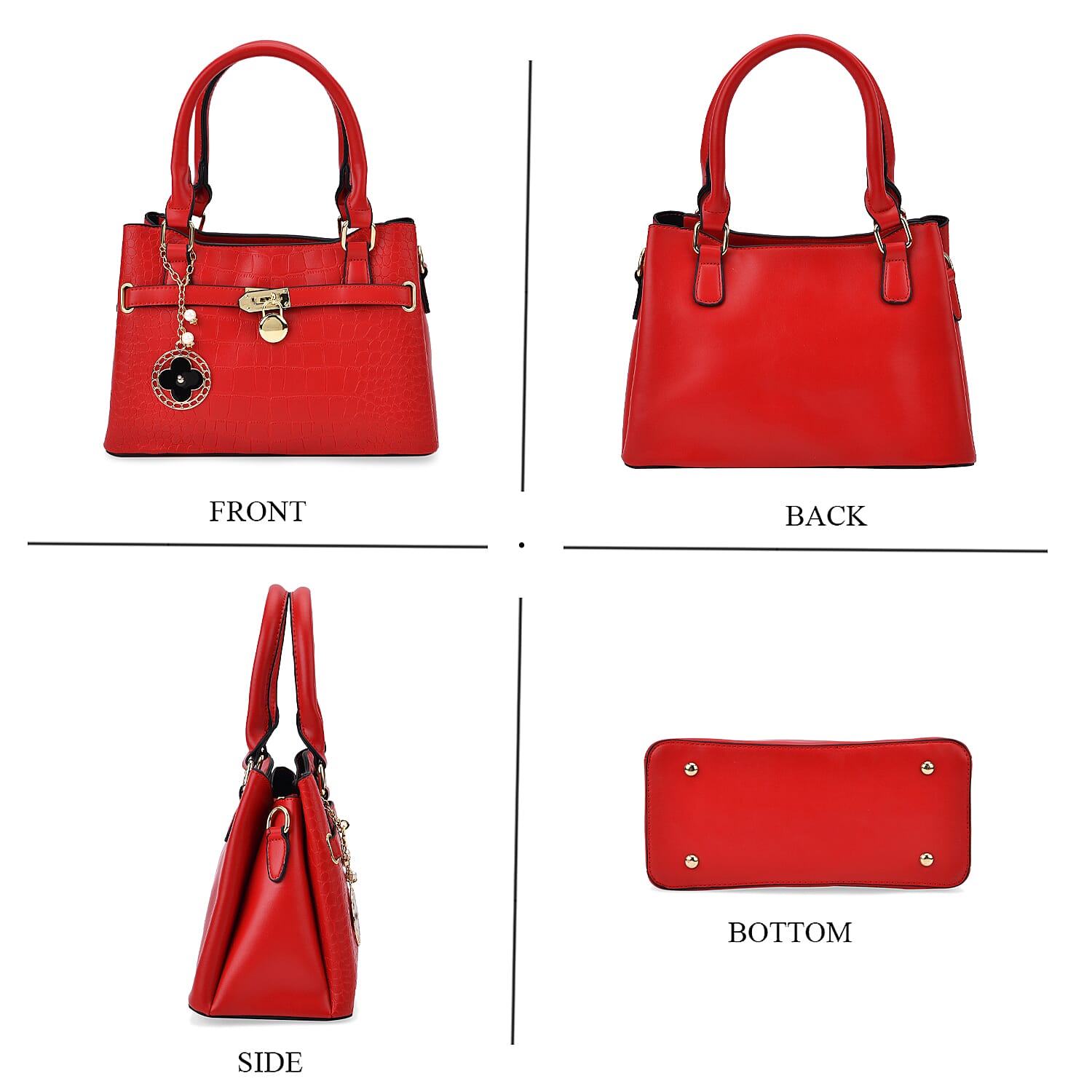 Crocodile Embossed Crossbody Bag with Shoulder Strap - Red