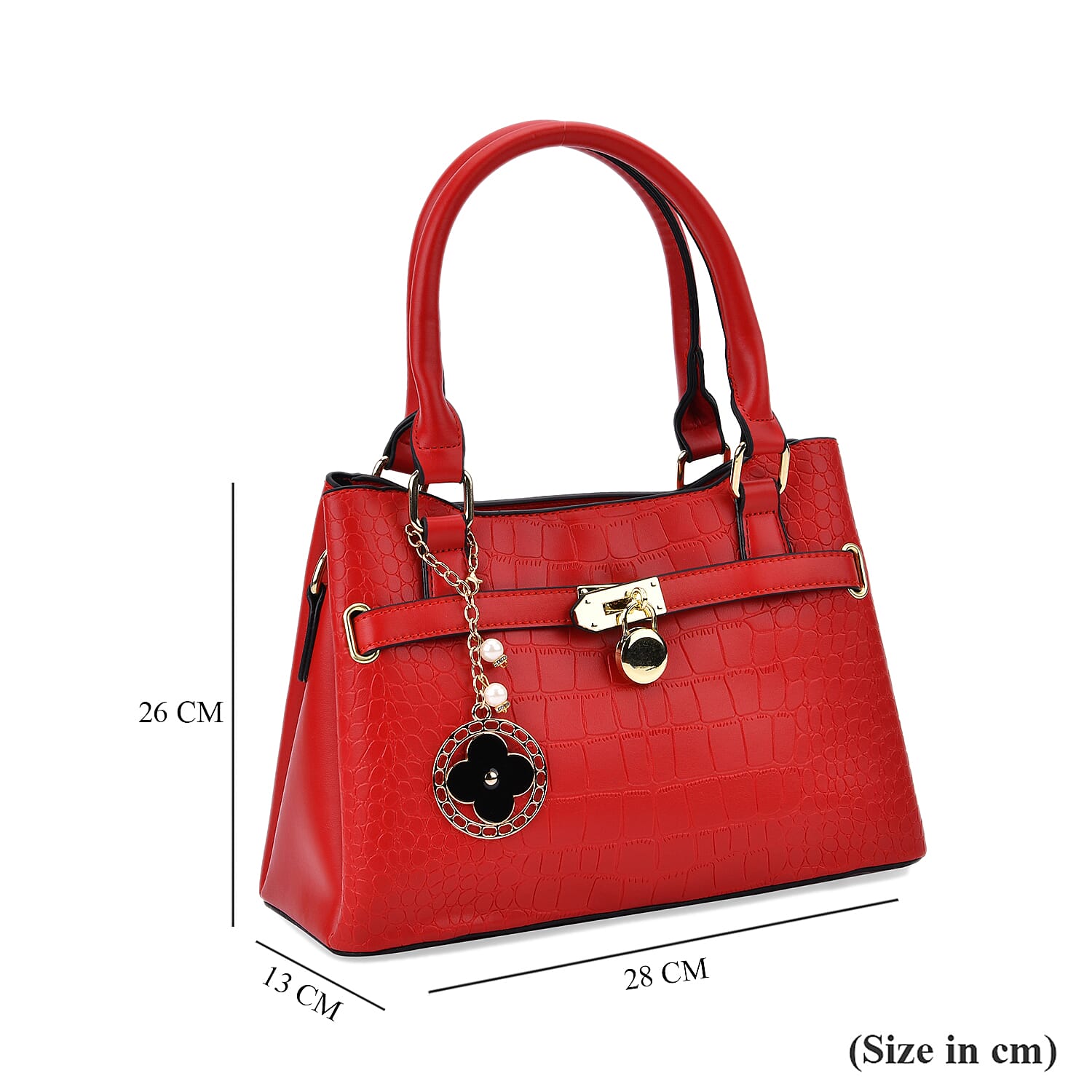 Crocodile Embossed Crossbody Bag with Shoulder Strap - Red