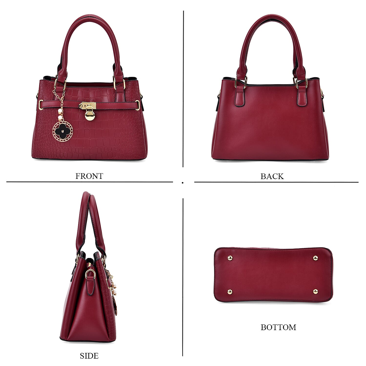 Closeout Deal - Crocodile Embossed Crossbody Bag with Shoulder Strap - Burgundy