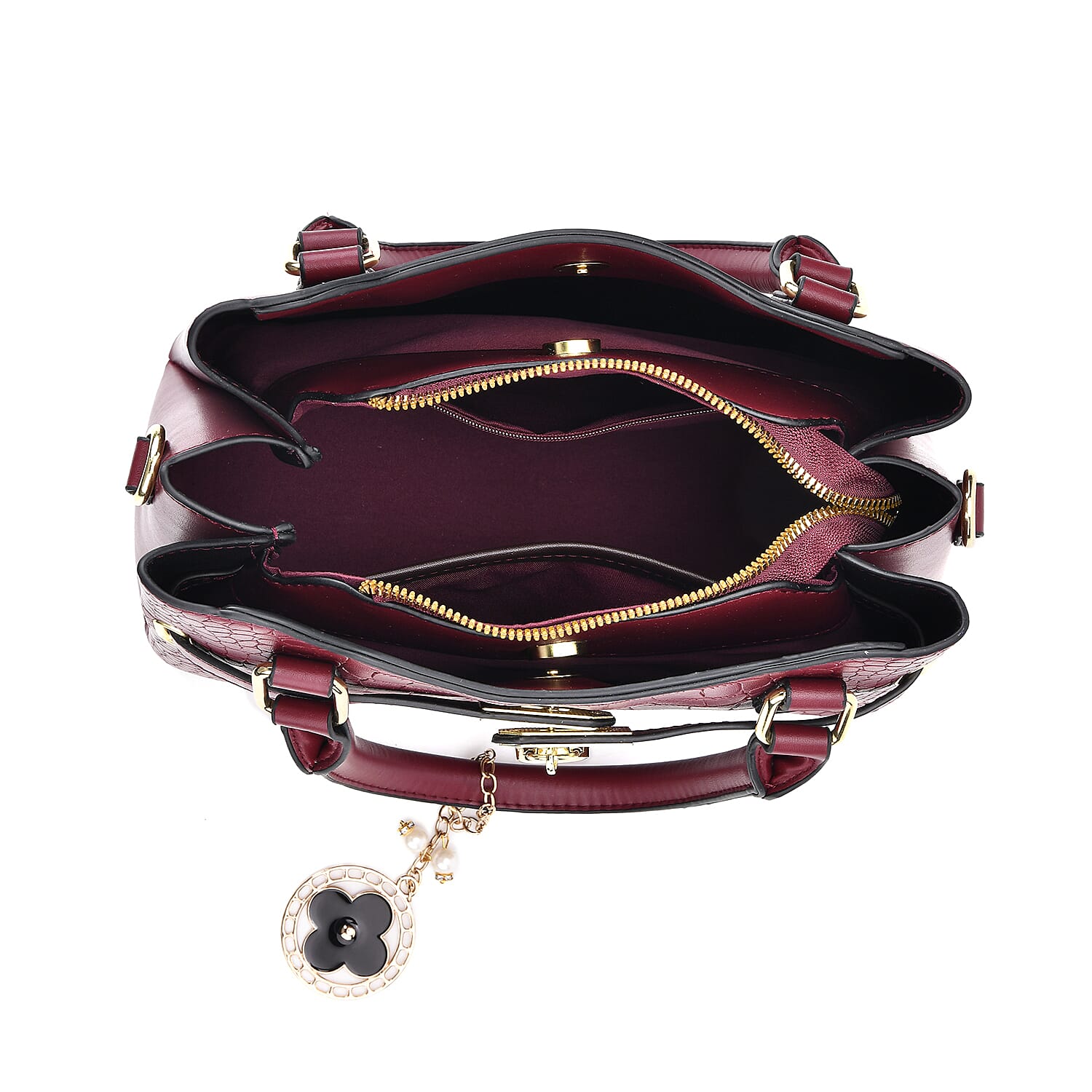 Closeout Deal - Crocodile Embossed Crossbody Bag with Shoulder Strap - Burgundy