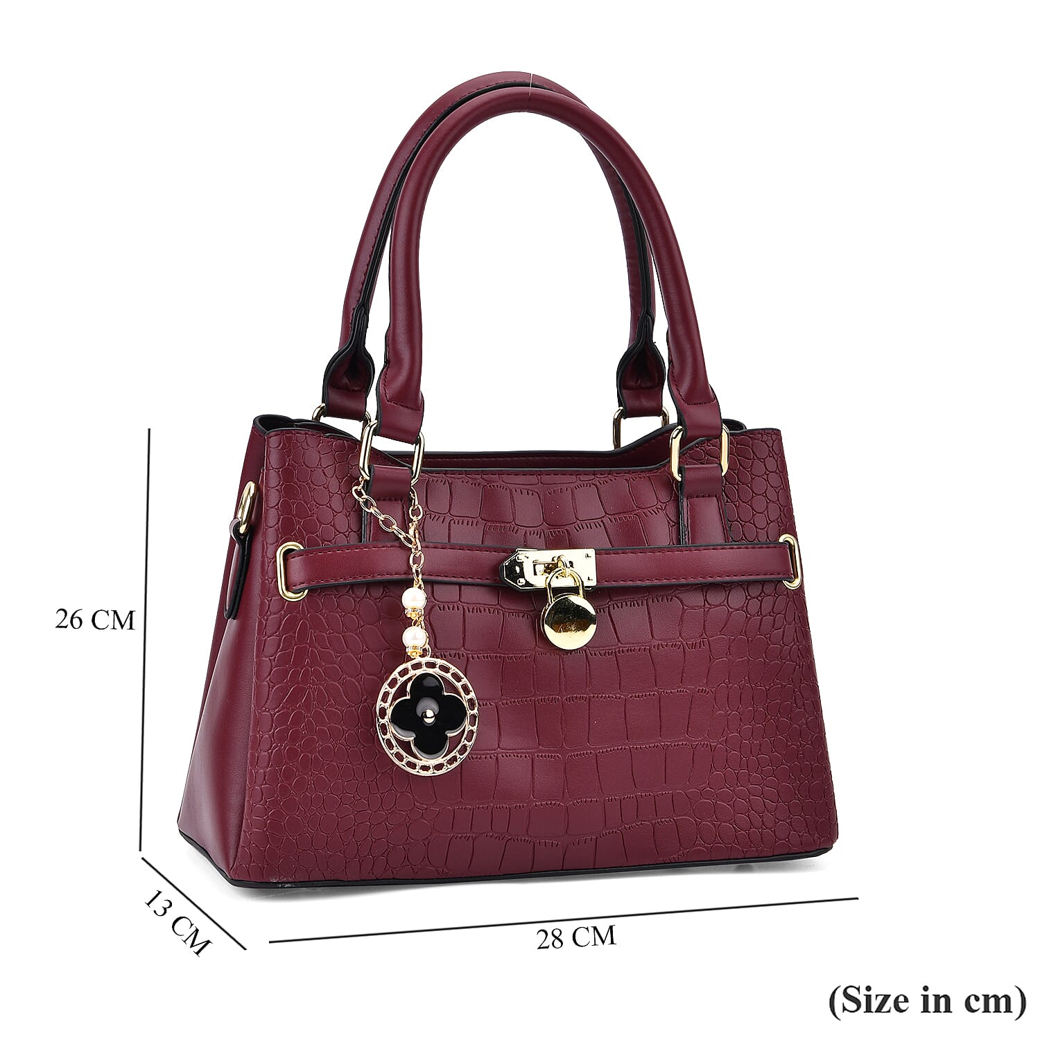 Closeout Deal - Crocodile Embossed Crossbody Bag with Shoulder Strap - Burgundy