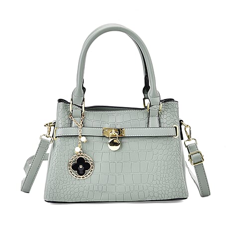 Closeout Deal - Crocodile Embossed Crossbody Bag with Shoulder Strap - Green