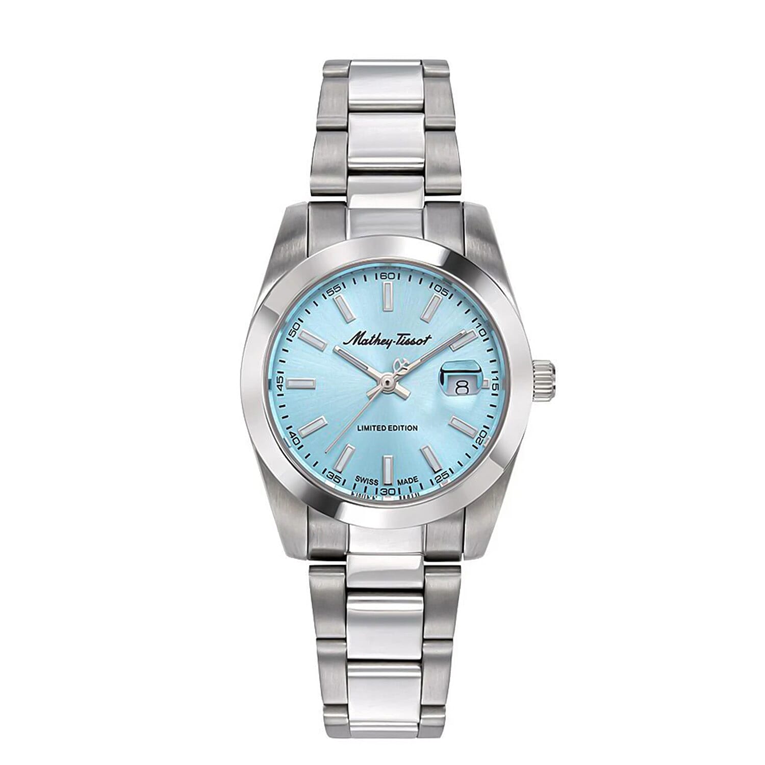 Mathey Tissot Limited Edition Sunray Quartz Movt. Blue Dial 5ATM WR Ladies Watch with SIlver Colour Stainless Steel Strap