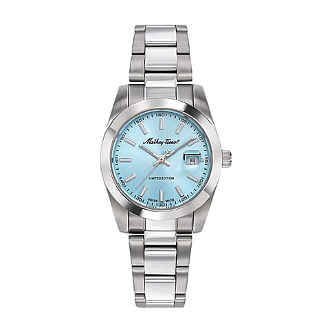 Mathey Tissot Limited Edition Sunray Quartz Movt. Blue Dial 5ATM WR Ladies Watch with SIlver Colour Stainless Steel Strap