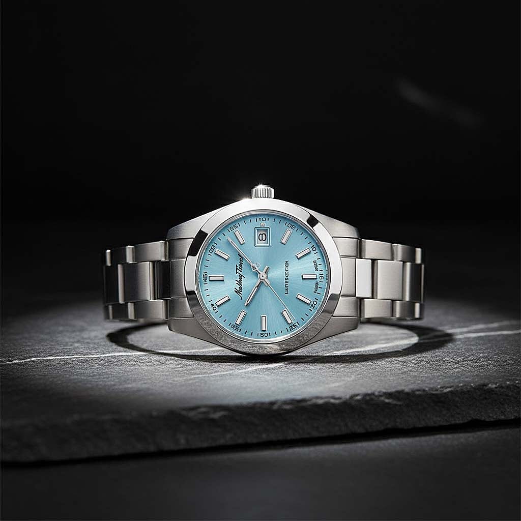 Mathey Tissot Limited Edition Sunray Quartz Movt. Blue Dial 5ATM WR Ladies Watch with SIlver Colour Stainless Steel Strap