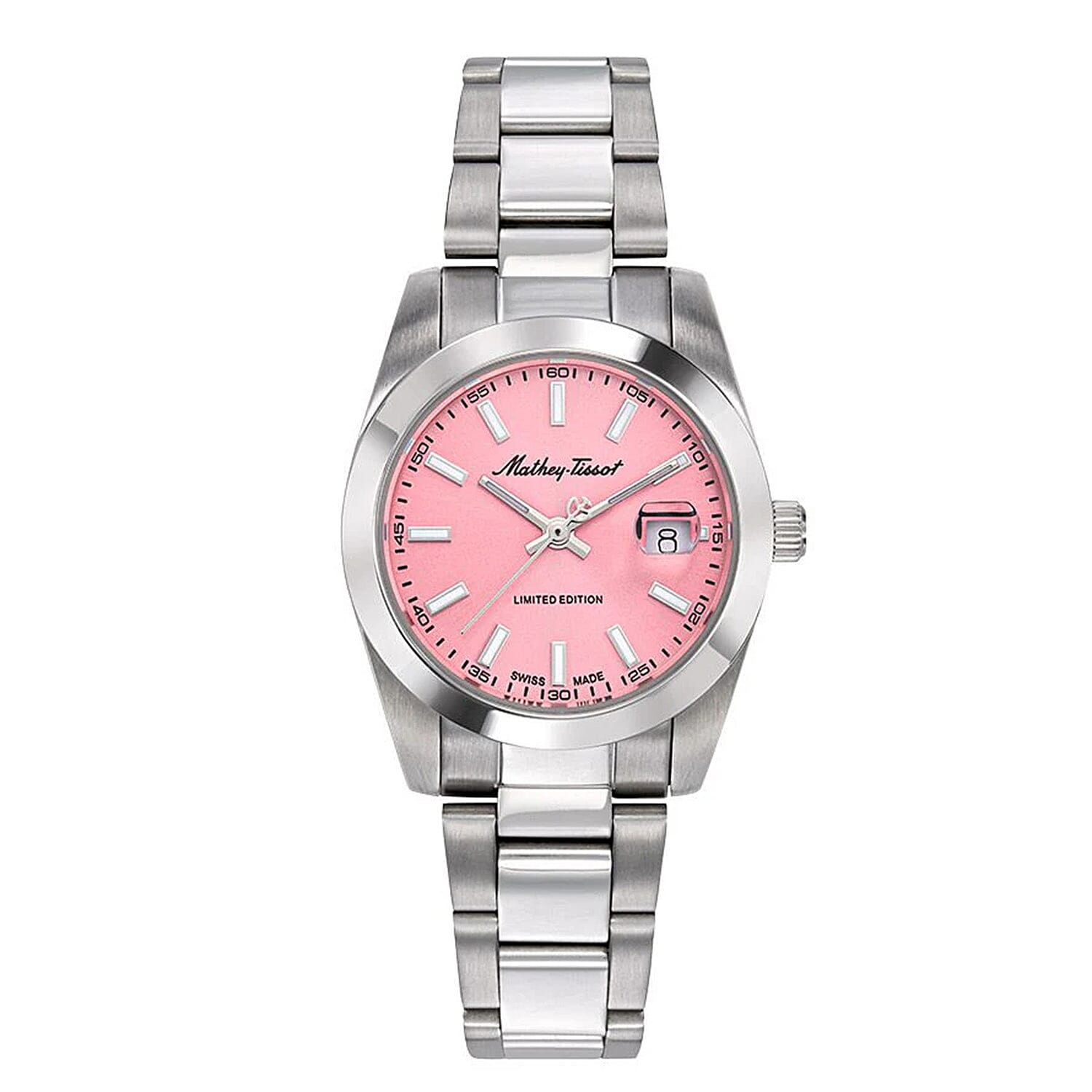 Mathey Tissot Limited Edition Sunray Quartz Movt. 5ATM WR Pink Dial Ladies Watch with Silver Colour Stainless Steel Strap