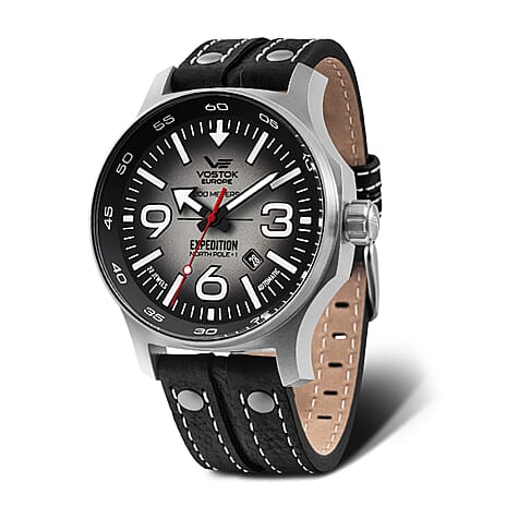 VOSTOK EUROPE Expedition North Pole Automatic Movt. 20ATM 20ATM WR Grey Dial Mens Watch with Black Leather Strap