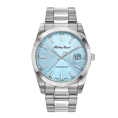 Mathey Tissot Limited Edition Sunray Quartz Movt. 5ATM WR Blue Dial Mens Watch with Silver Colour Stainless Steel Strap