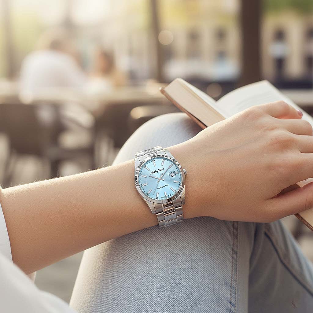 Mathey Tissot Limited Edition Sunray Quartz Movt. 5ATM WR Blue Dial Mens Watch with Silver Colour Stainless Steel Strap