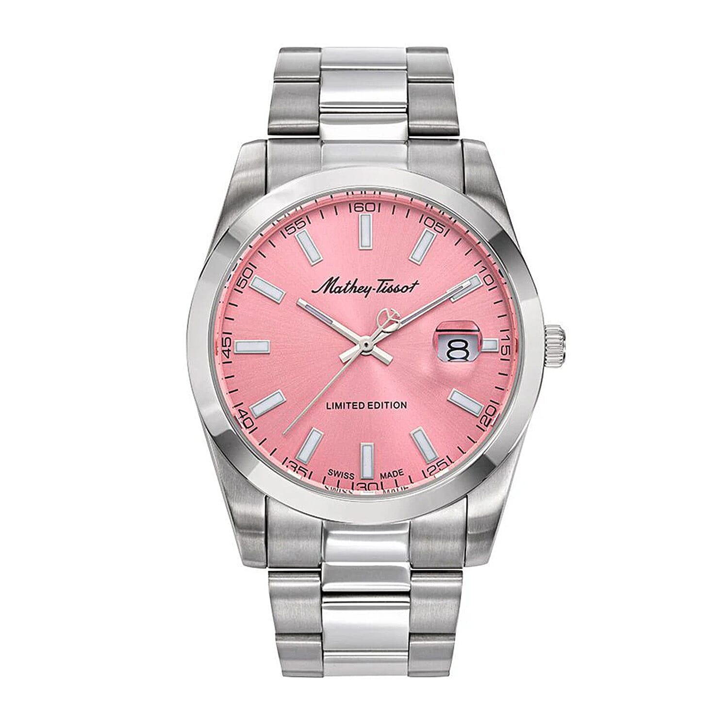 Mathey Tissot Limited Edition Sunray Quartz Movt. 5ATM WR Pink Dial Mens Watch with Silver Colour Stainless Steel Strap