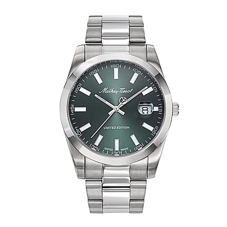 Mathey Tissot Limited Edition Sunray Quartz Movt. 5ATM WR Green Dial Mens Watch with Silver Colour Stainless Steel Strap