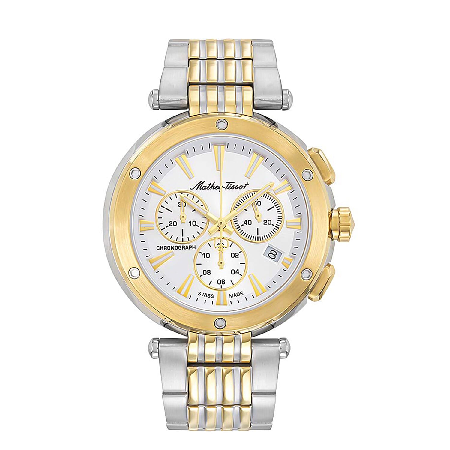 Mathey Tissot Neptune Chrono 5 ATM WR White Dial Mens Watch with Two Tone Gold - Silver Colour Stainless Steel Strap
