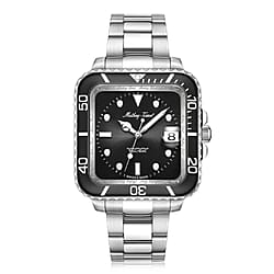 Mathey Tissot Vintage Square Quartz Movt. 5ATM WR Black Dial with Date Function Mens Watch with Silver Colour Stainless Steel Strap