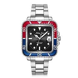 Mathey Tissot Vintage Square Quartz Movt. 5ATM WR Black Dial with Date Function Mens Watch with Silver Colour Stainless Steel Strap