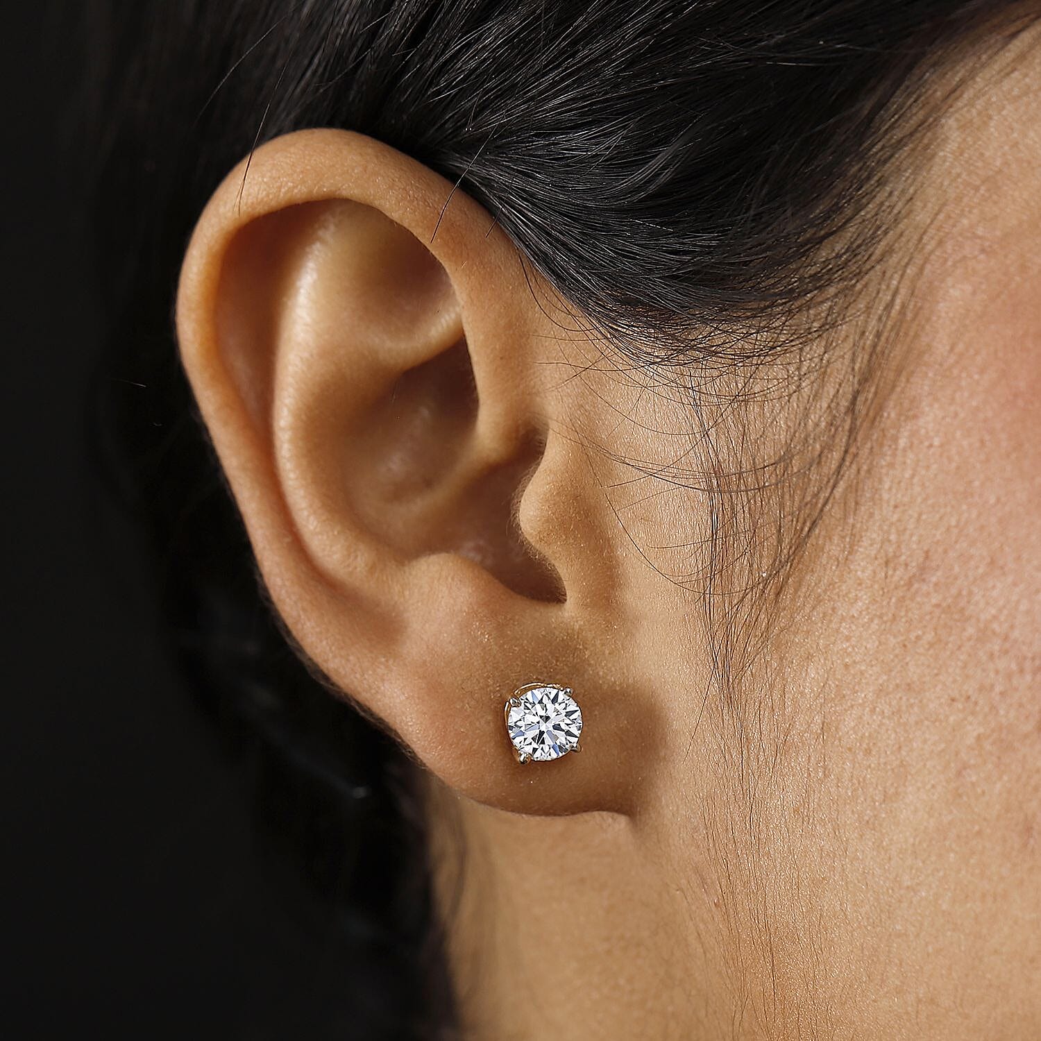 Luxuriant Diamond - 9K Yellow Gold SGL Certified  Lab Grown Diamond (SI-GH) Solitaire Earring with Push Back 2.06 Ct