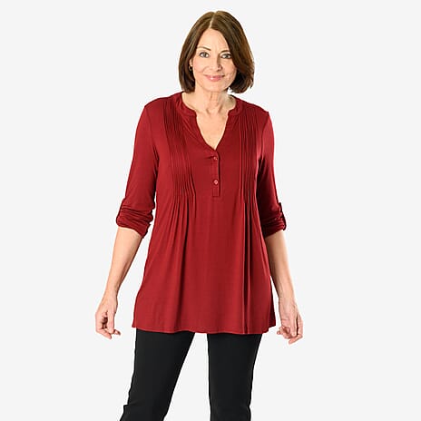 Close Out Pintuck Shirt (Size 12) - Wine