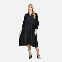 LA MAREY Womens Boho Button-Front V-Neck  Dress (One Size) - Black