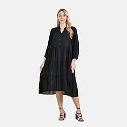 LA MAREY Womens Boho Button-Front V-Neck  Dress (One Size) - Black