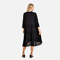 LA MAREY Womens Boho Button-Front V-Neck  Dress (One Size) - Black
