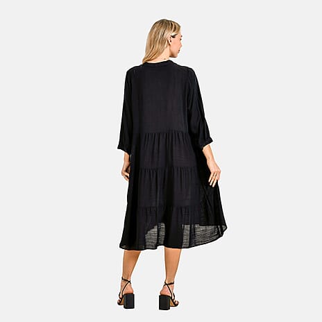 LA MAREY Womens Boho Button-Front V-Neck Rayon Dress (One Size) - Black