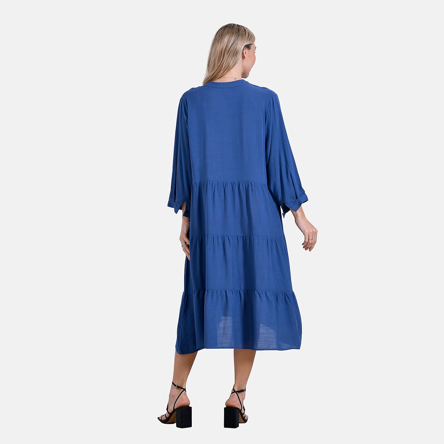 LA MAREY Womens Boho Button-Front V-Neck  Dress (One Size) - Denim Blue