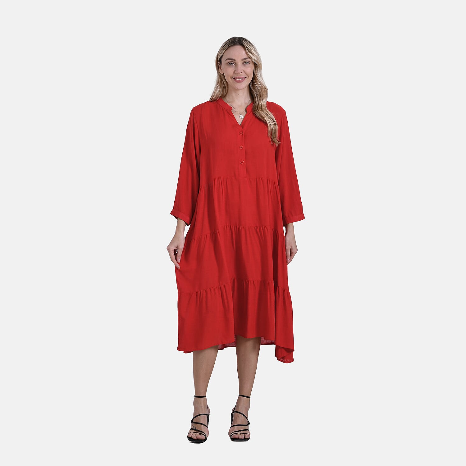 LA MAREY Womens Boho Button-Front V-Neck  Dress (One Size) - Pink