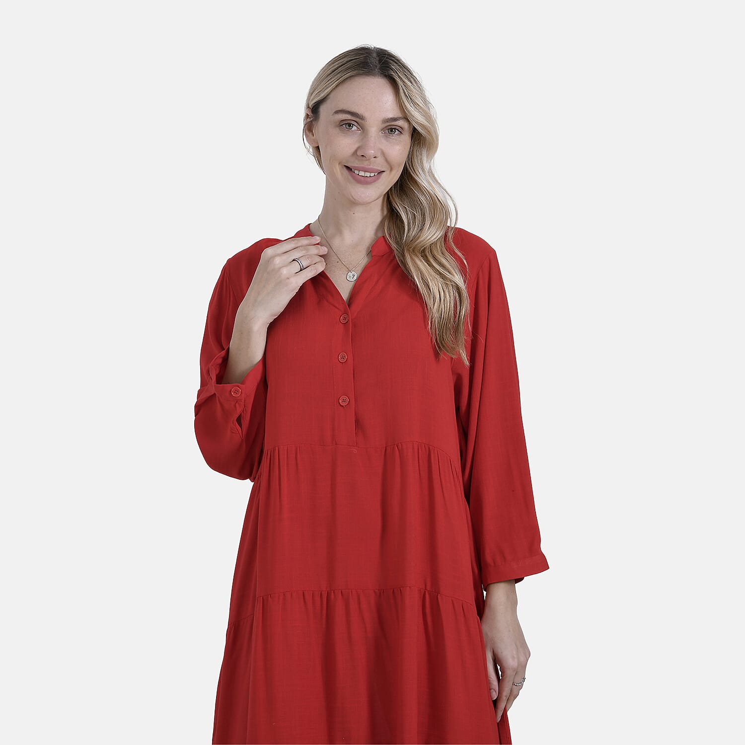 LA MAREY Womens Boho Button-Front V-Neck  Dress (One Size) - Pink