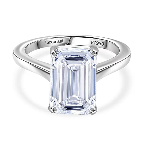 Luxuriant Diamond 950 Platinum IGI Certified Emerald Cut Lab Grown Diamond Ring 5.10 Ct, Platinum Wt. 6.05 Gms.