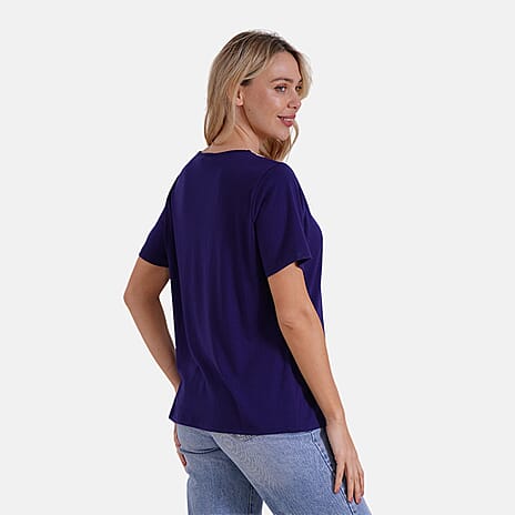 Tamsy Womens V-Neck Elegant Lace Blouse (Size S) - Navy