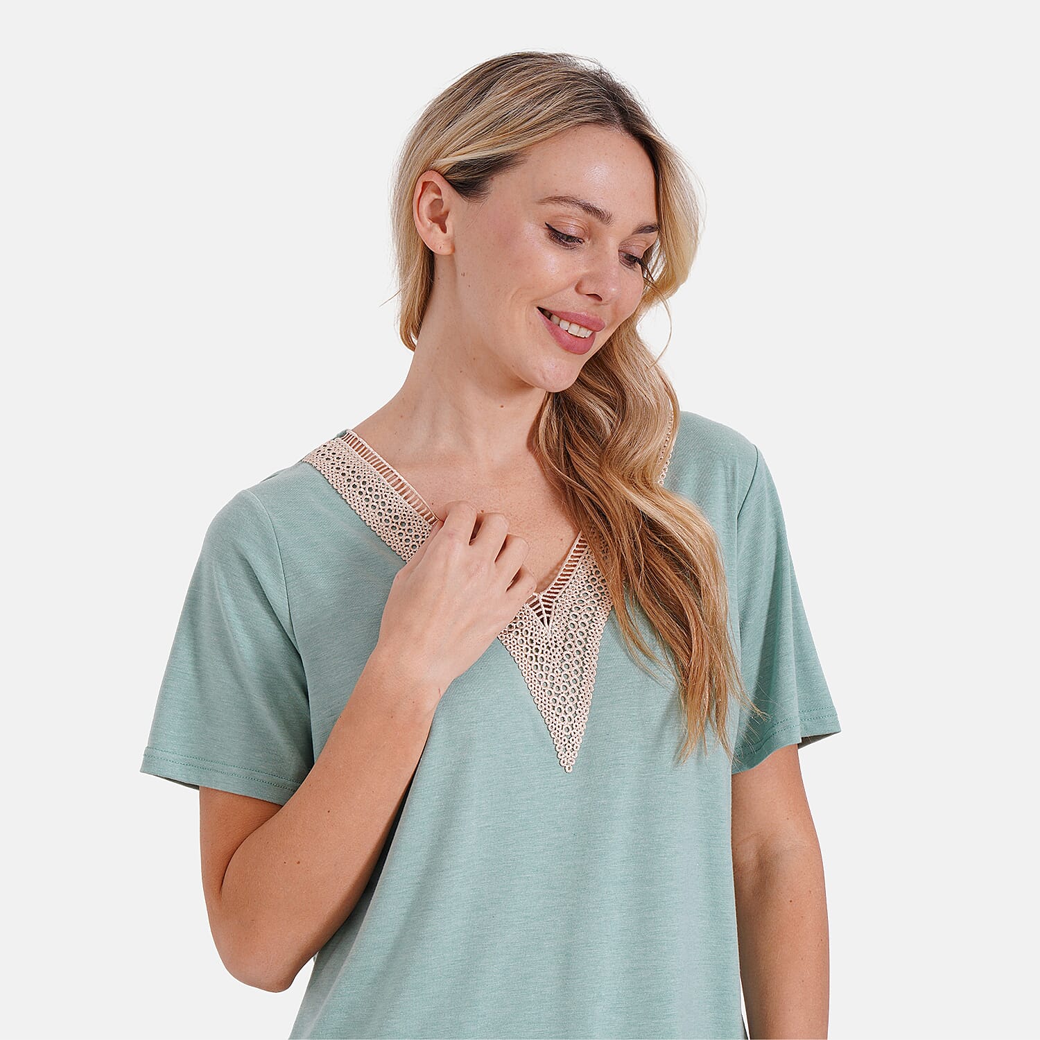 Tamsy Womens V-Neck Elegant Lace Blouse (Size S) - Navy