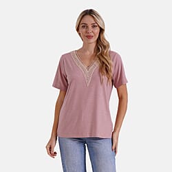 Tamsy Womens V-Neck Elegant Lace Blouse (Size S) - Navy