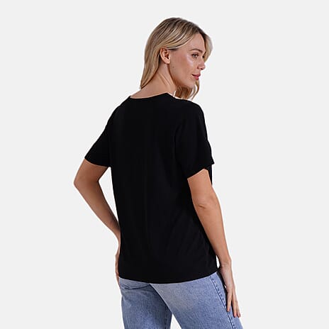 Tamsy Womens V-Neck Elegant Lace Blouse (Size S) - Black