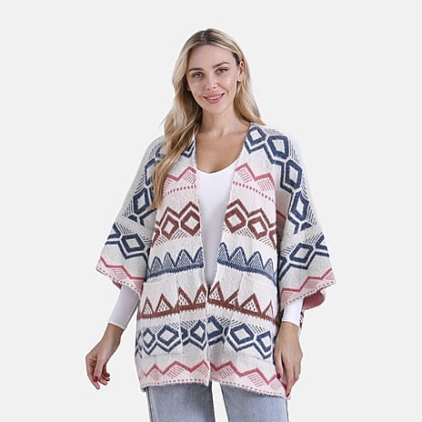 LOWEST EVER PRICE - - Maisi Tribal Pattern Fuzzy Aztec Eyelash COATIGAN - Off-White, Blue - Pink