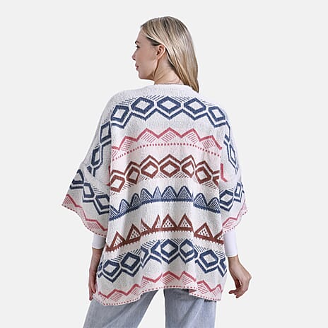 LOWEST EVER PRICE - - Maisi Tribal Pattern Fuzzy Aztec Eyelash COATIGAN - Off-White, Blue - Pink
