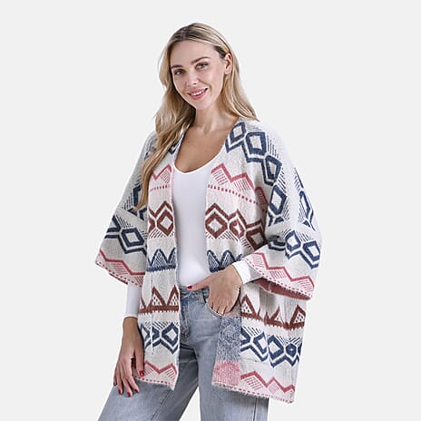 LOWEST EVER PRICE - - Maisi Tribal Pattern Fuzzy Aztec Eyelash COATIGAN - Off-White, Blue - Pink